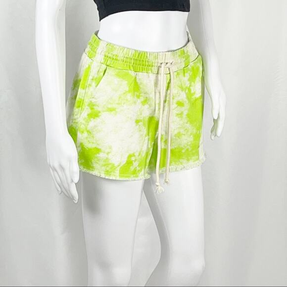 Abound Green Tie-Dye Drawstring Elastic Waist Pull On Raw Hem Cotton Shorts SzL - Picture 2 of 12